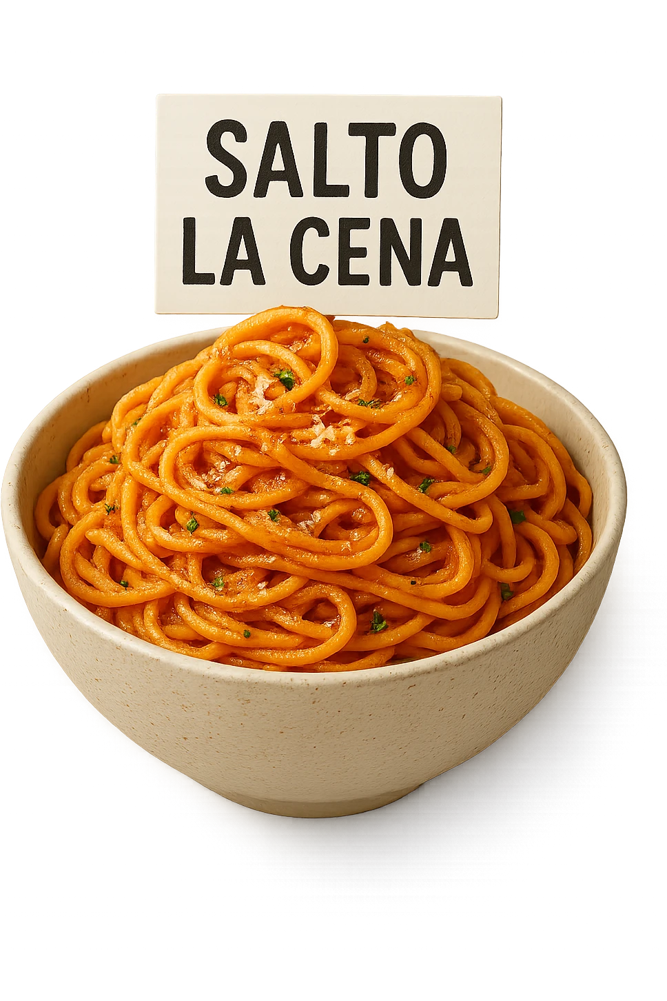 BOWL DI PASTA CON CARTELLO CON LA SCRITTA "SALTO LA CENA",  iperrealistico 4k emoji