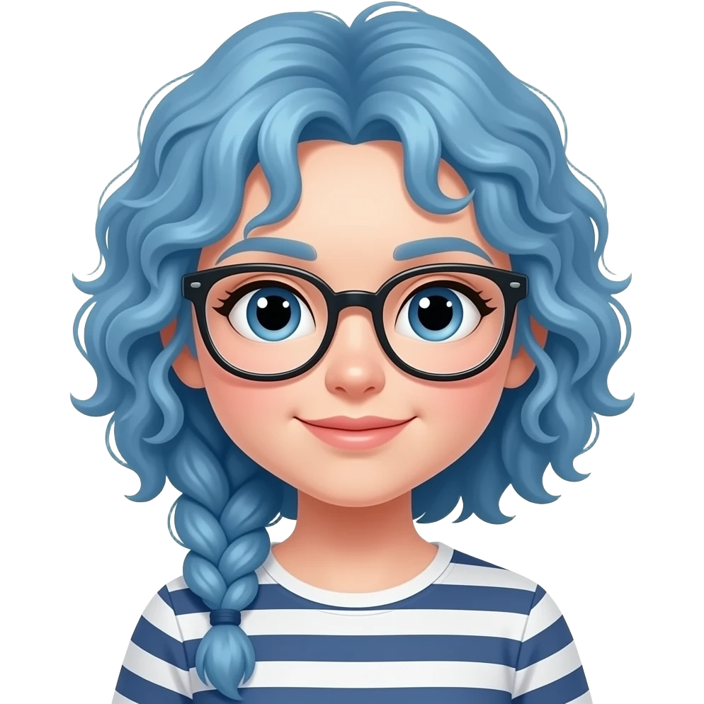 girl with curly blue hairs braid with glasses emoji