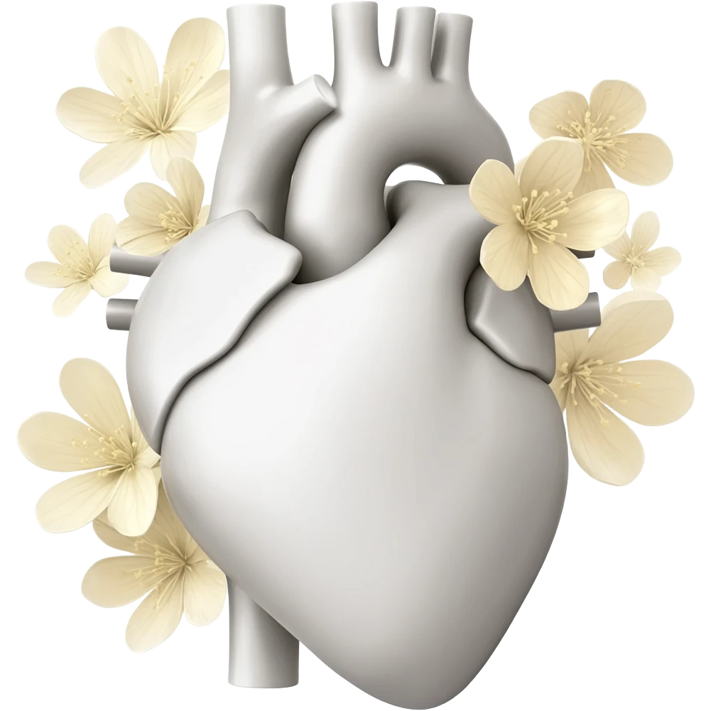 White human heart with beige flowers emoji