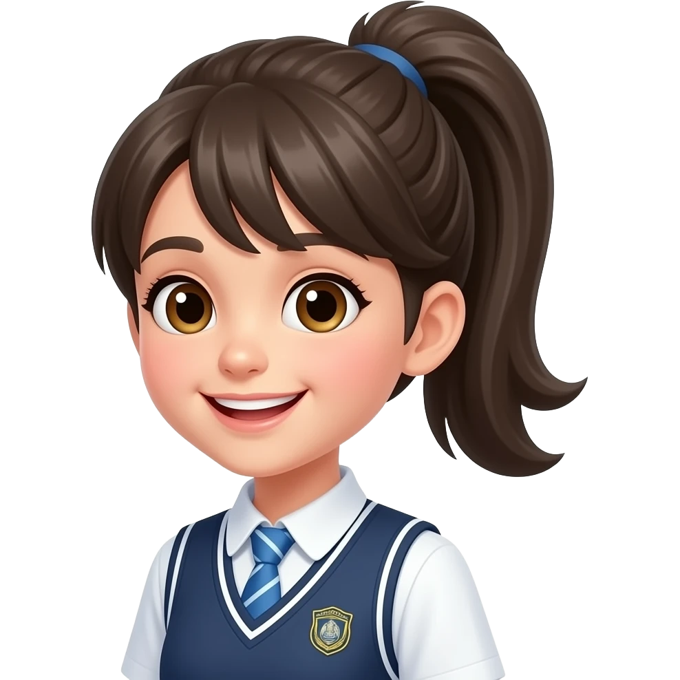 The schoolgirl wore her hair in a high ponytail, looking cheerful. emoji