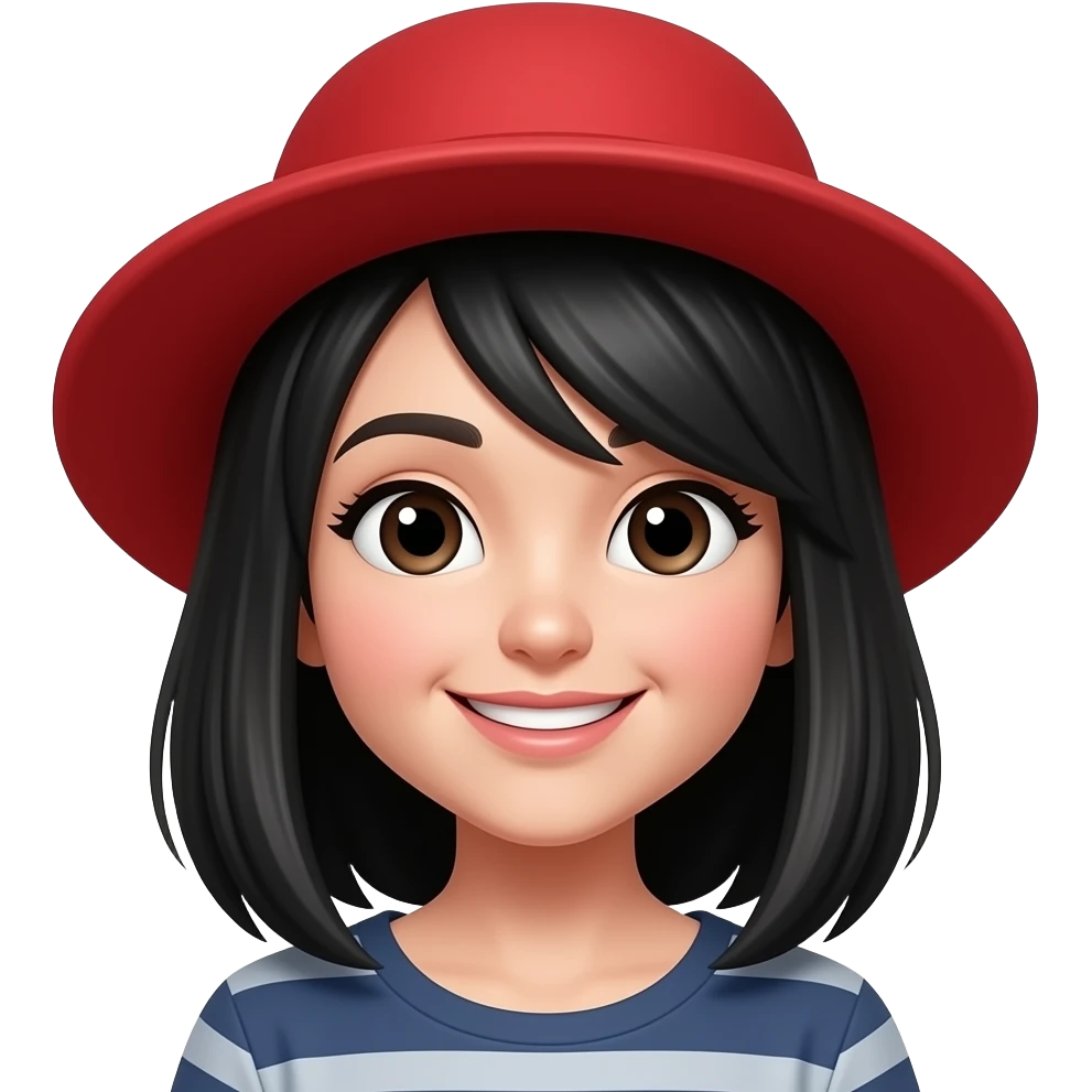 red hat, black hair, smiling cute woman emoji