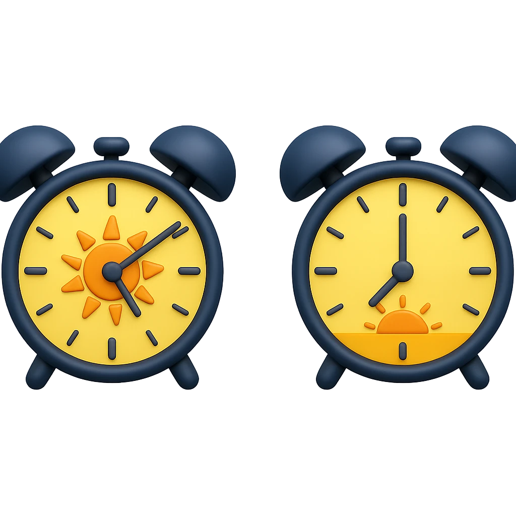 emoji stile iphone 3d che rappresenta la mattina presto come orario accanto ad emoji stile iphone 3d che rappresenta il tardo pomeriggio come orario emoji