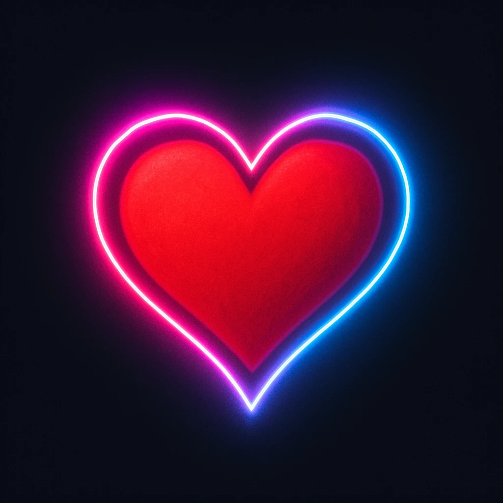 heart with a glowing neon outline, digital illustration emoji