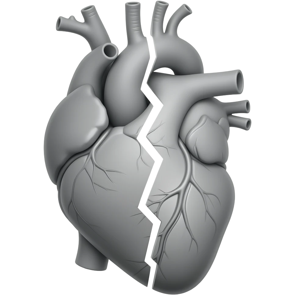 разбитое пополам анатомическое сердце серое цвета emoji