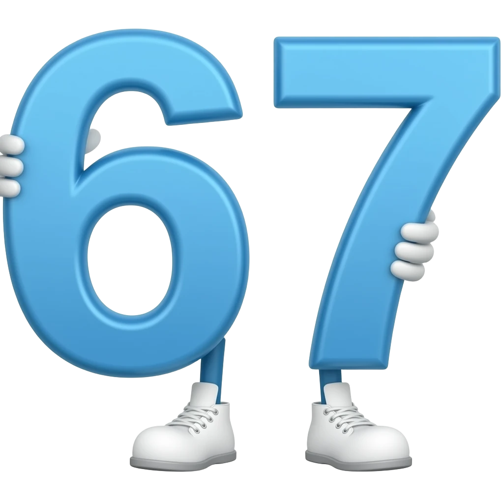 Blue 67 character number wearing white gloves and white shoes emoji