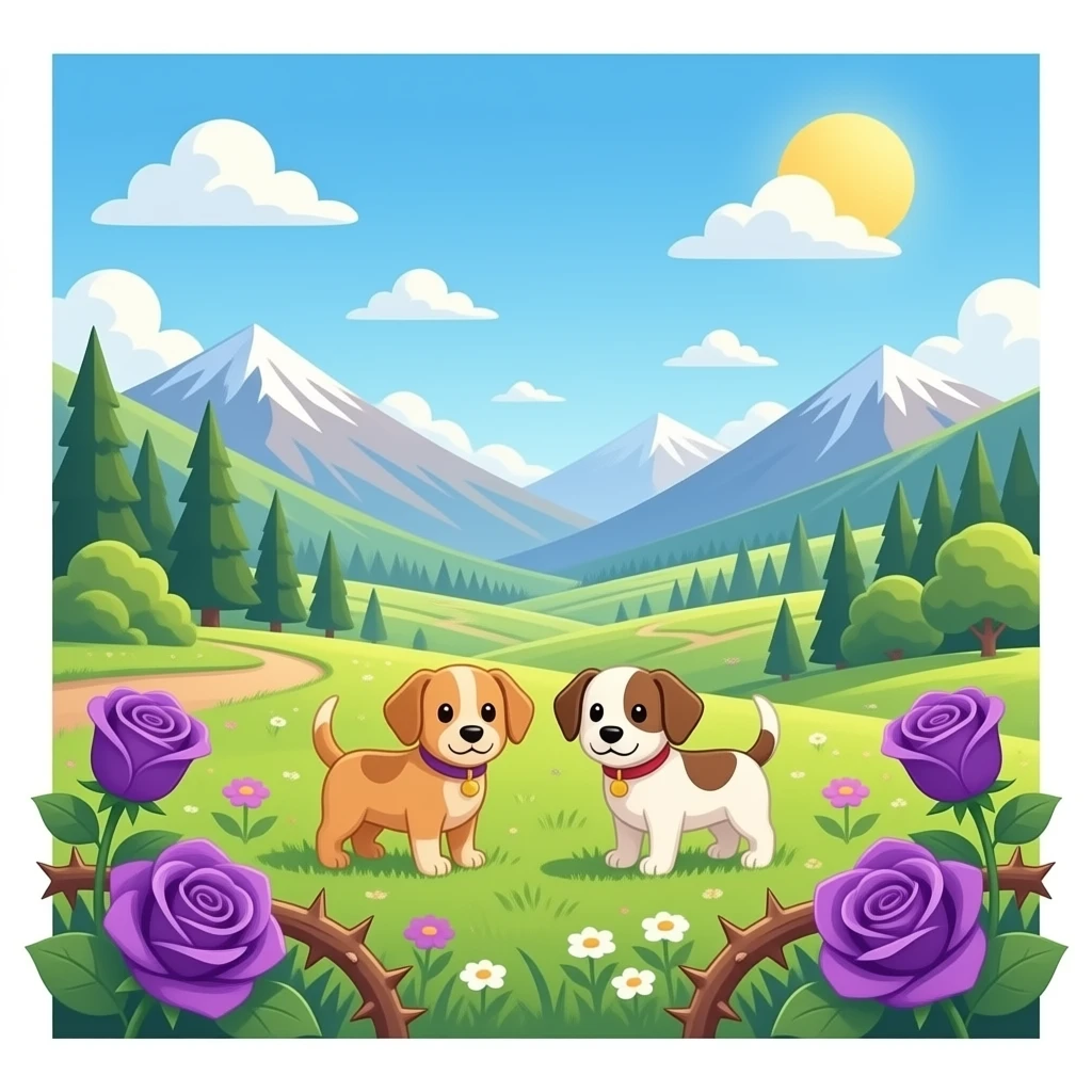 valley of thorns with purple roses and puppies emoji