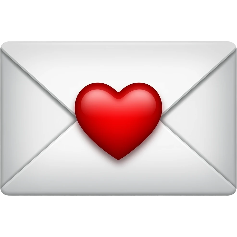a closed bright white envelope with a bright red heart on it. the envelope should be more rectangular than square emoji