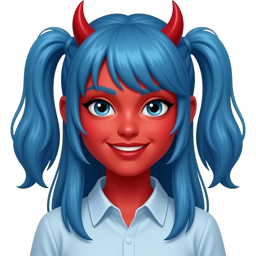 a long-haired red face paint devil girl with shirt change this grirls hairs into blue color dont change anything else emoji