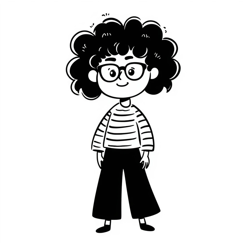 A cheerful curly-haired girl with glasses emoji