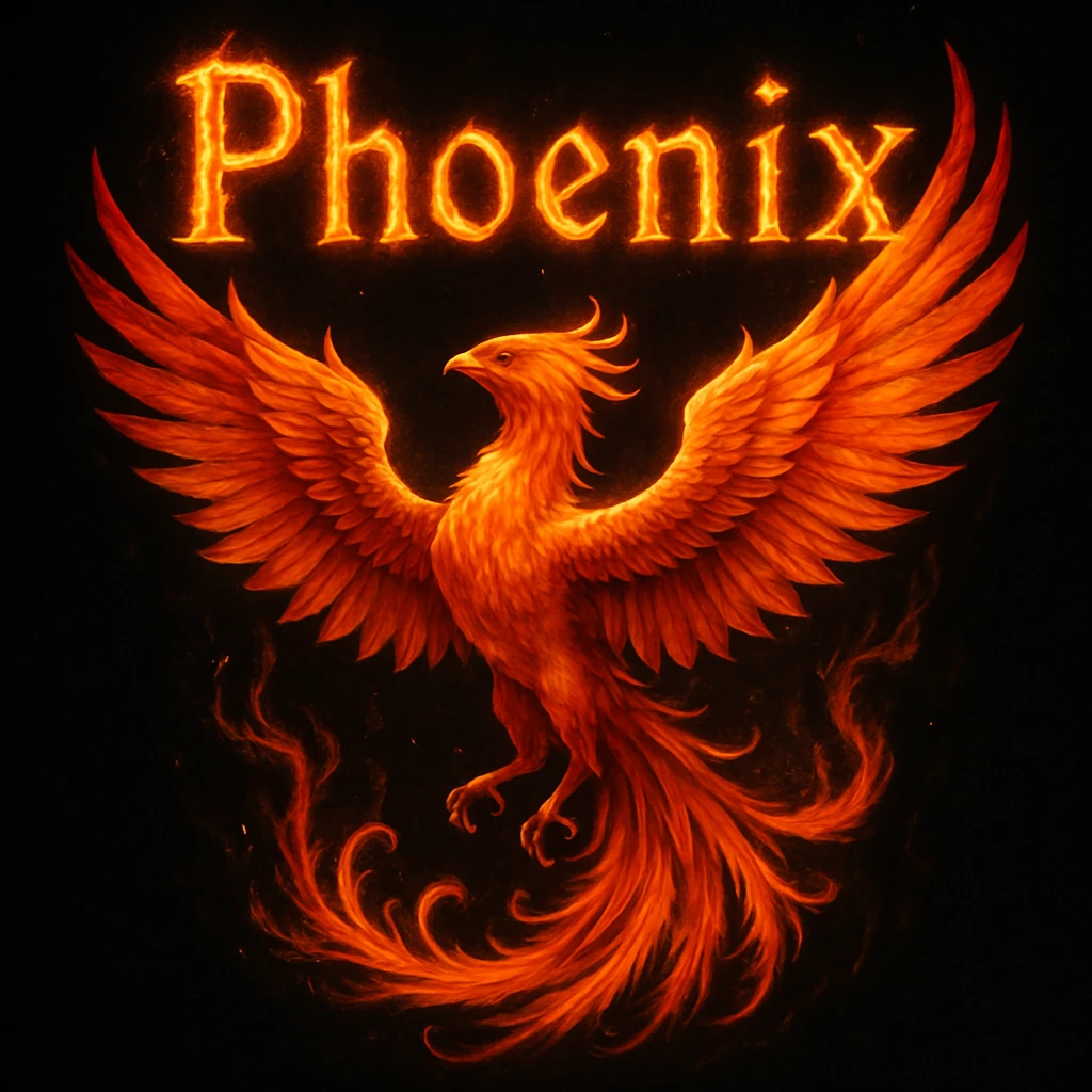 make image of phoenix with title, black background emoji