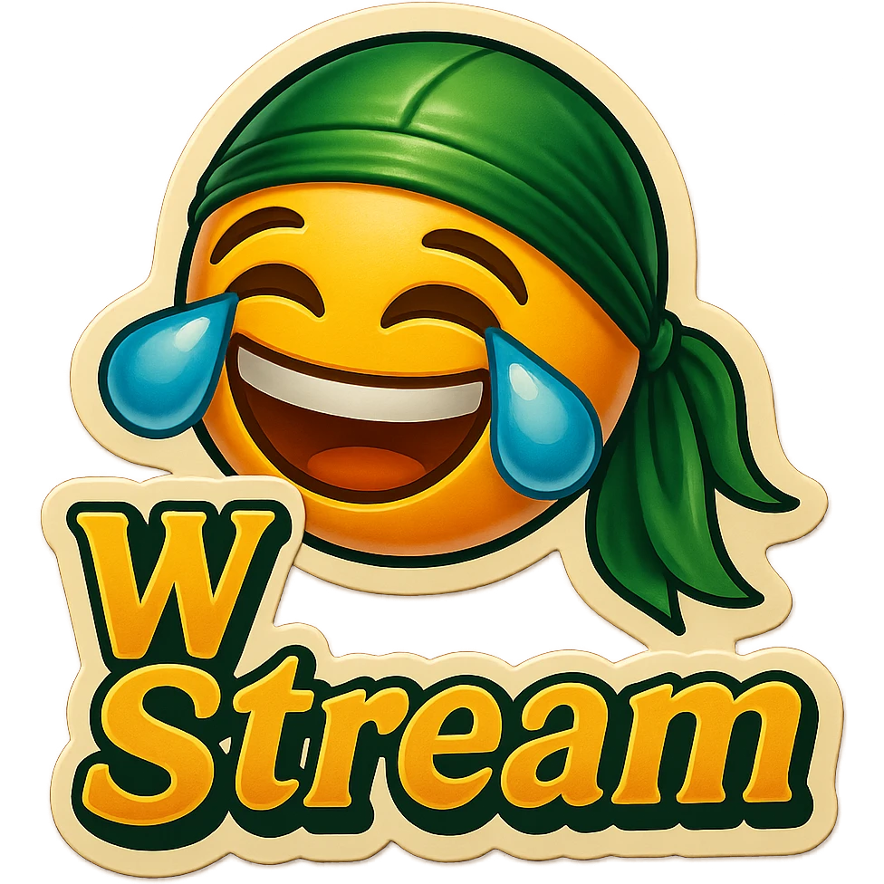 laughing crying 
lol face
Change His durag To Green
Add the words W Stream emoji