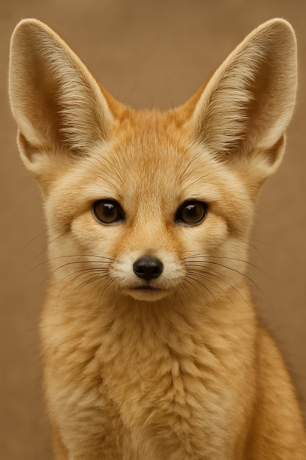 head of a fennec fox, detailed fur, large ears, neutral expression emoji