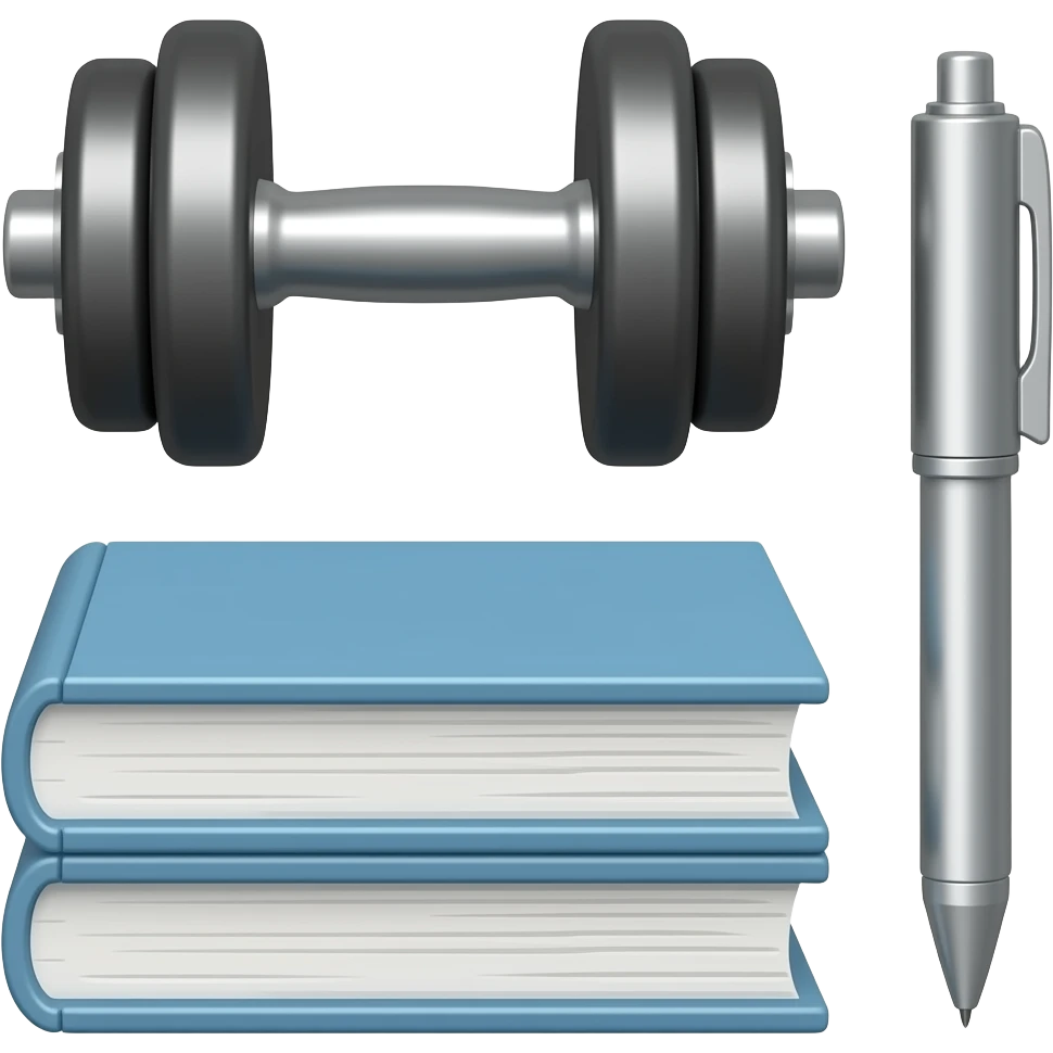 哑铃+书本+笔，风格写实，莫兰迪色系 emoji