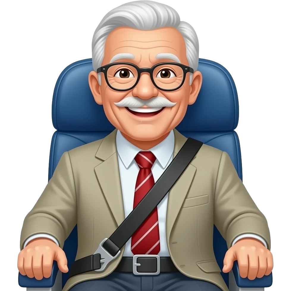 Laughing Old man on air  plane inbackround seatbelt emoji
