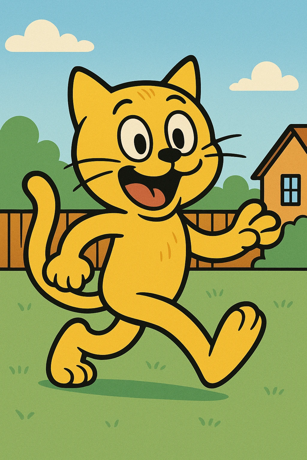 playful cat, yellow toon cartoon style emoji