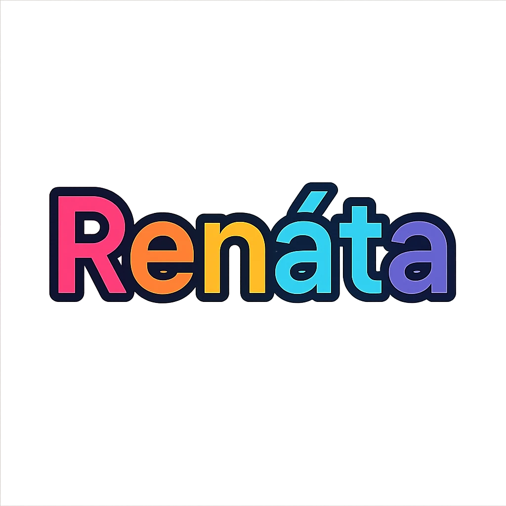 Renáta name in modern colorful gradient font with dark outline, transparent background, in the style of the sample images emoji