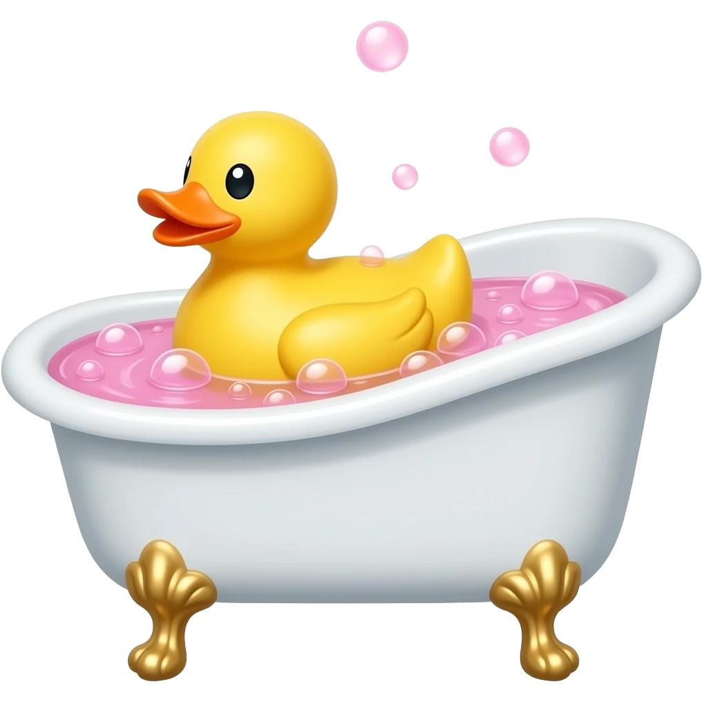 Bath tub with a rubber duck on the pink bubble water emoji emoji