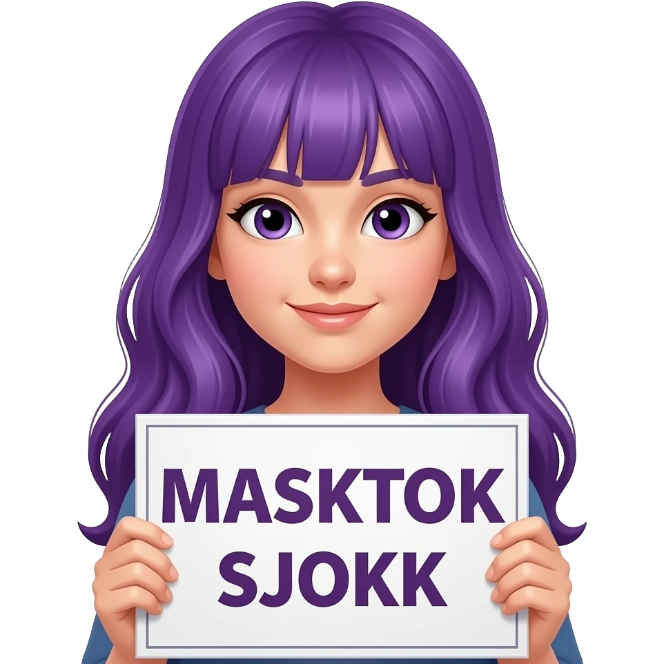 girl with long purple hair with a MASKTOK SJOKK sign emoji