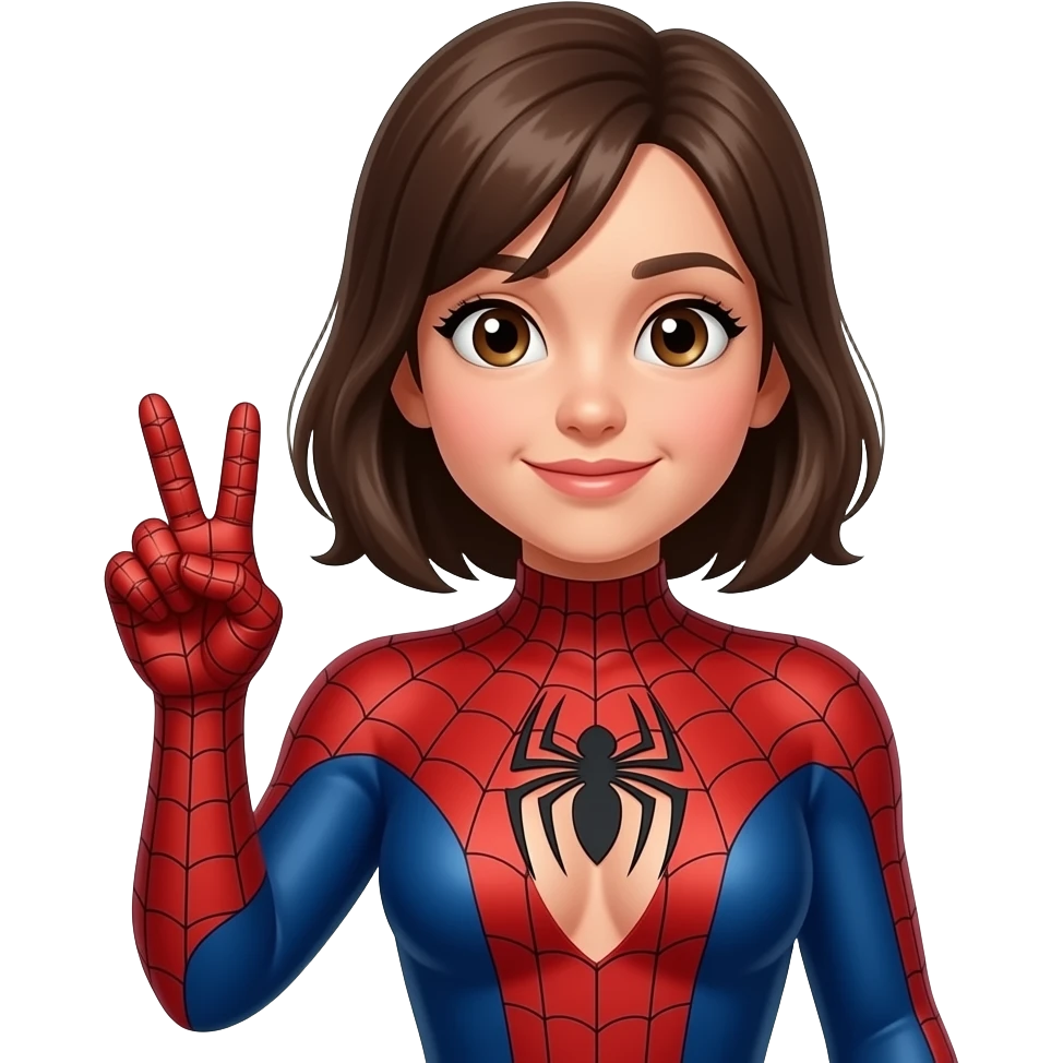 Une fille en decolter en train de faire le signe spiderman avec les main emoji