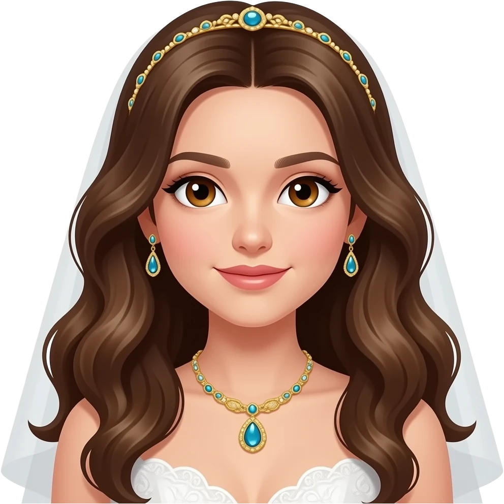 Long brown wavy hair, hazel eyed girl wedding Golden jewels emoji