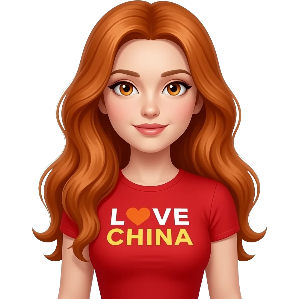 sexy girl with long ginger hair and ginger eyes a top with LOVE CHINA written on it emoji