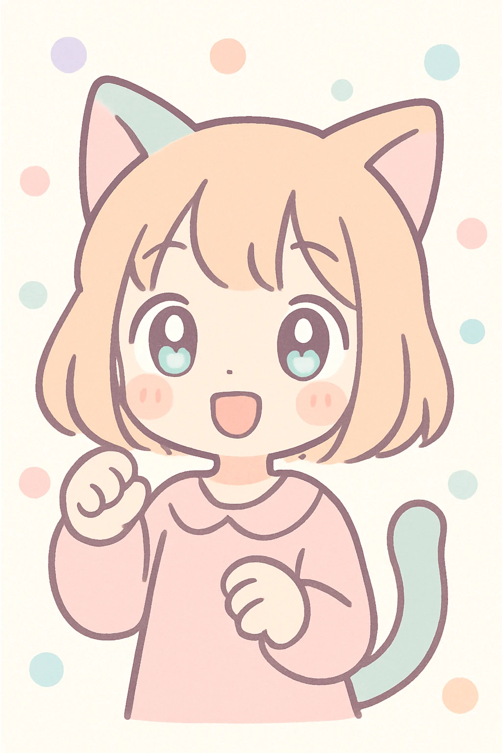 cat girl, anime style, cute, big eyes, cat ears, playful expression emoji