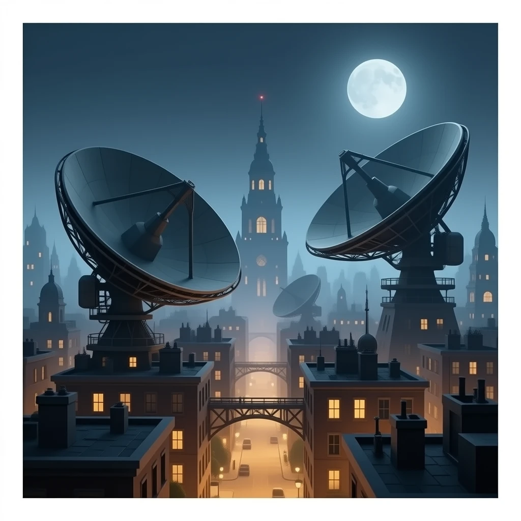 Steampunk stad met heel radars emoji