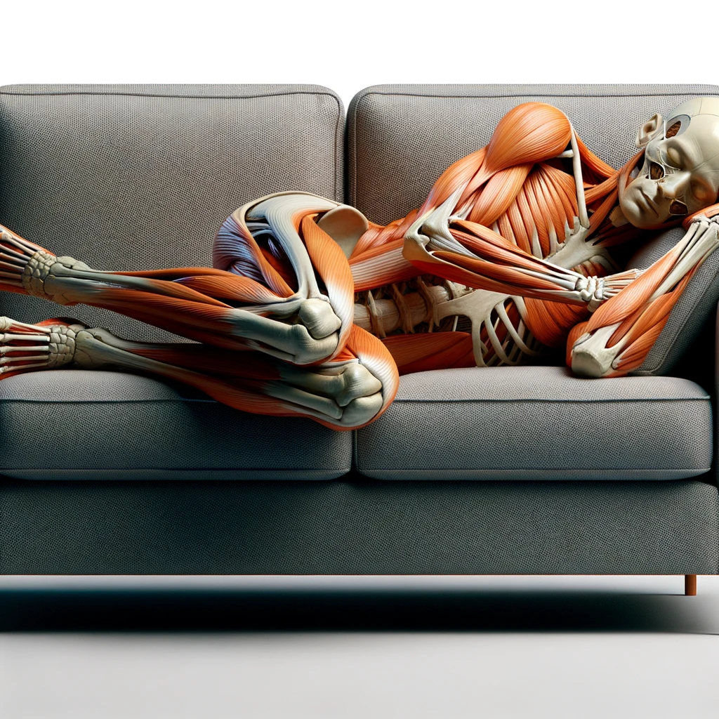 corpo umano anatomico che dorme sul divano, iperrealistico 4k, isolato su sfondo bianco emoji