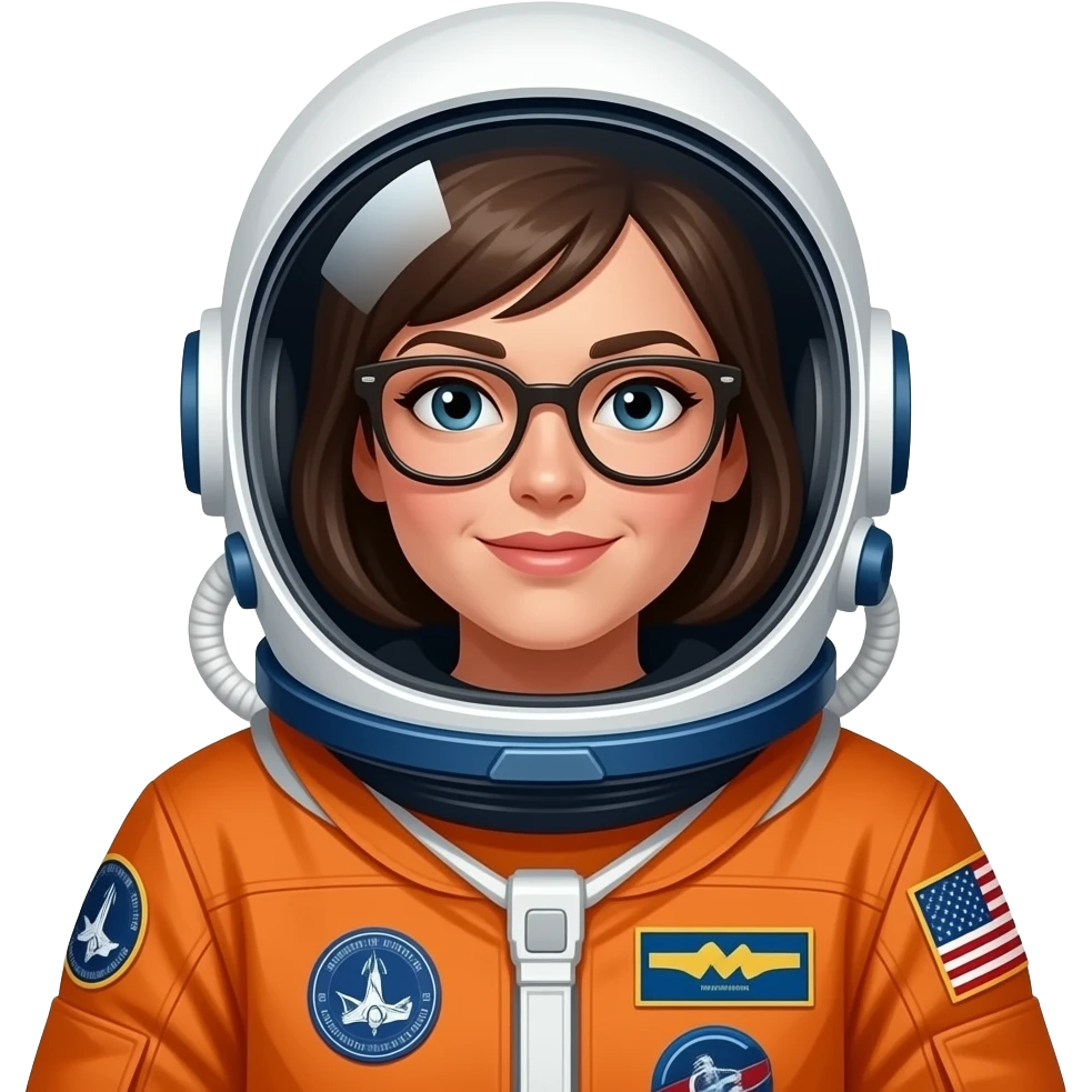 astronout woman brunette glasses and orange uniform emoji