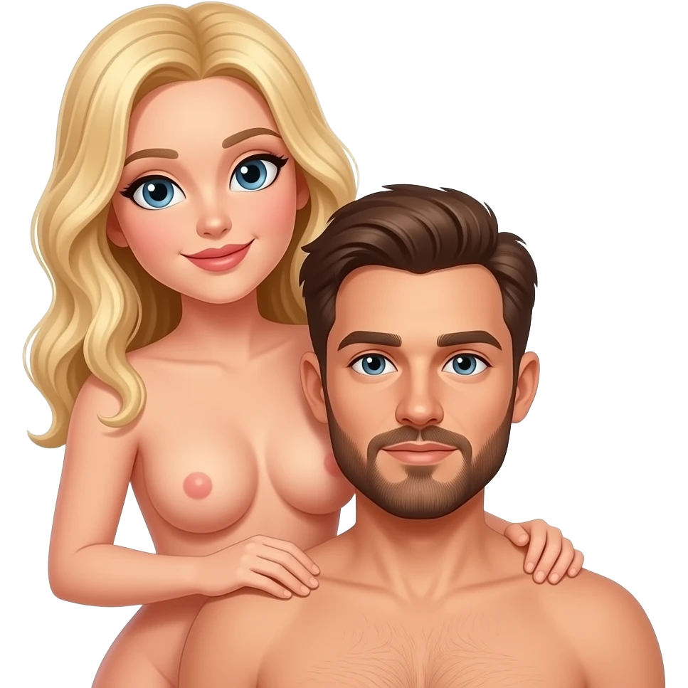 naked woman with blonde hair straddling naked man with brown hair and beard emoji
