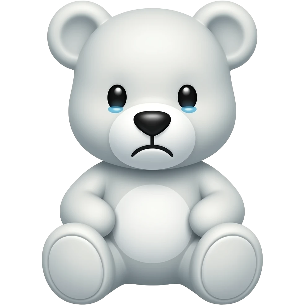 White small teddy with sad emoji