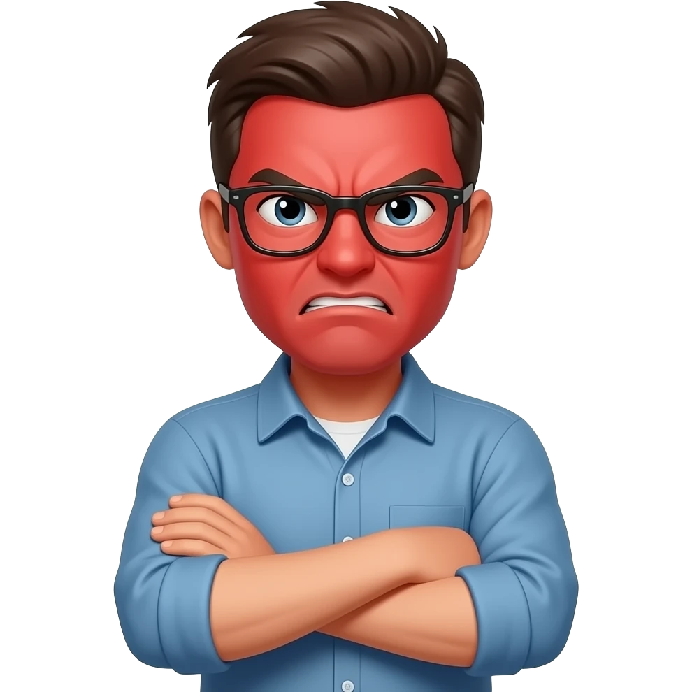 A mad emoji with arms crossed and red face emoji