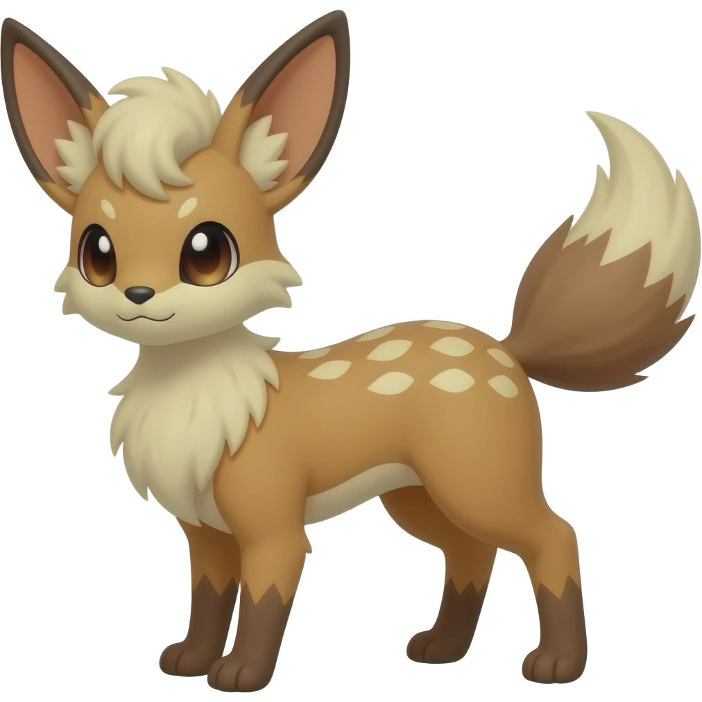 Leafeon-Vaporeon-Furret-Buneary-Jackalope-fusion-hybrid-animal-creature with tufted ears, tufted tail emoji
