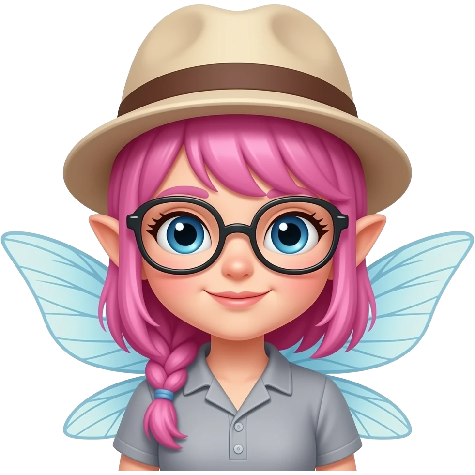 fairy with glassess and hat and wings and pink hair emoji