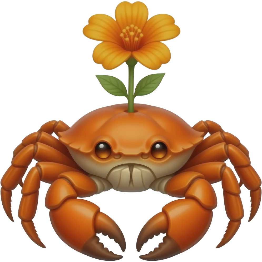 A Orange crab with a Orange  flower growing on its back on its back Orange eyes glowing eyes facing forward emoji