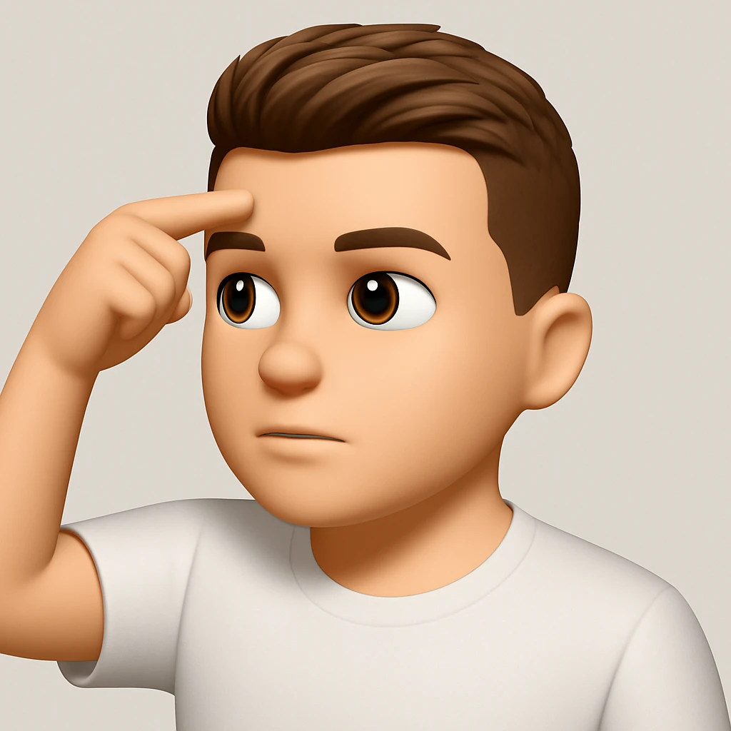 Based on these photos, make an emoji with facial features preserved, a man in a white T-shirt, looking into the distance emoji