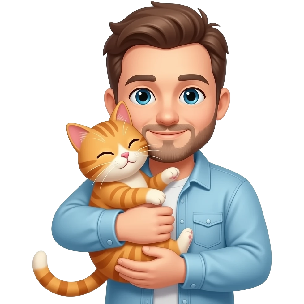 Мужчина обнимает рыжего кота emoji