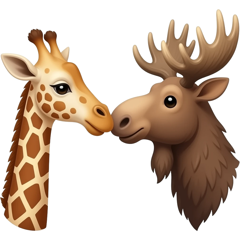 Einfacher Giraffenkopf und Elchkopf küssen sich emoji