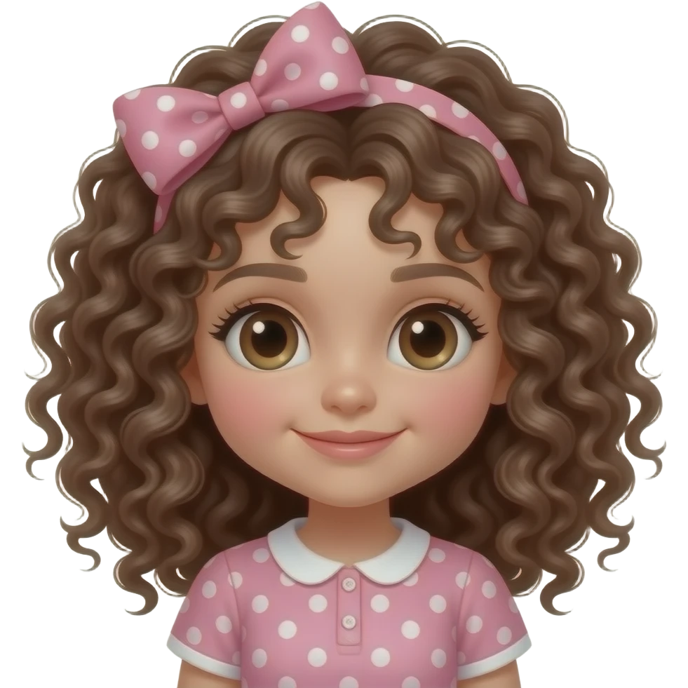 Boneca de cabelo cacheado com laço emoji