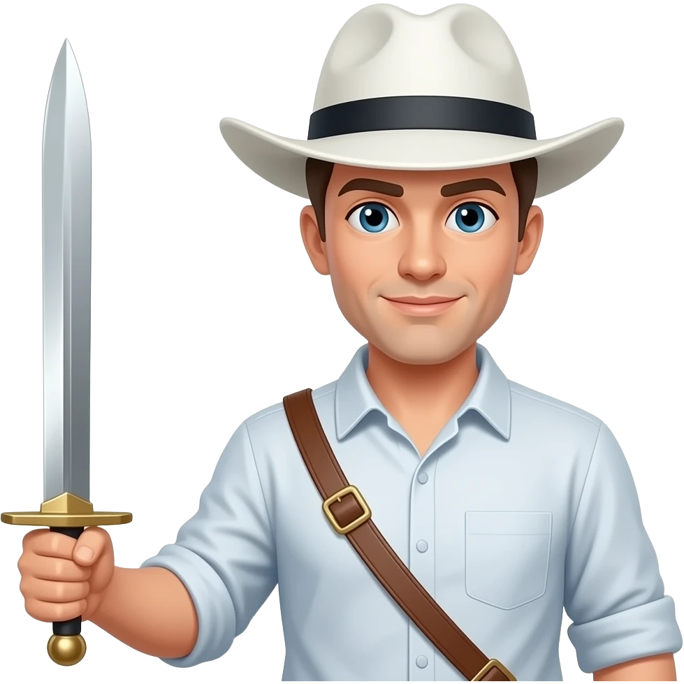 A man With white hat with sword on hand emoji