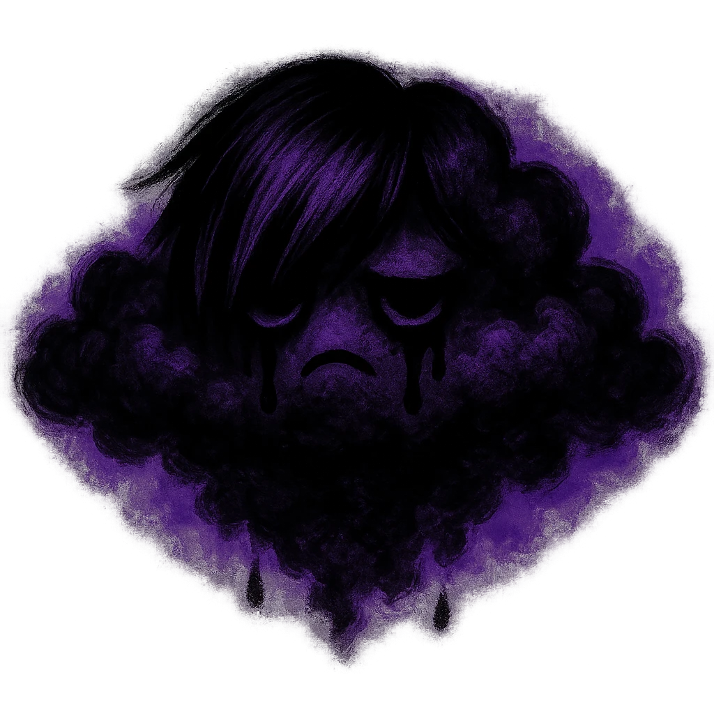 emo-style cloud, black and purple, moody, no background emoji
