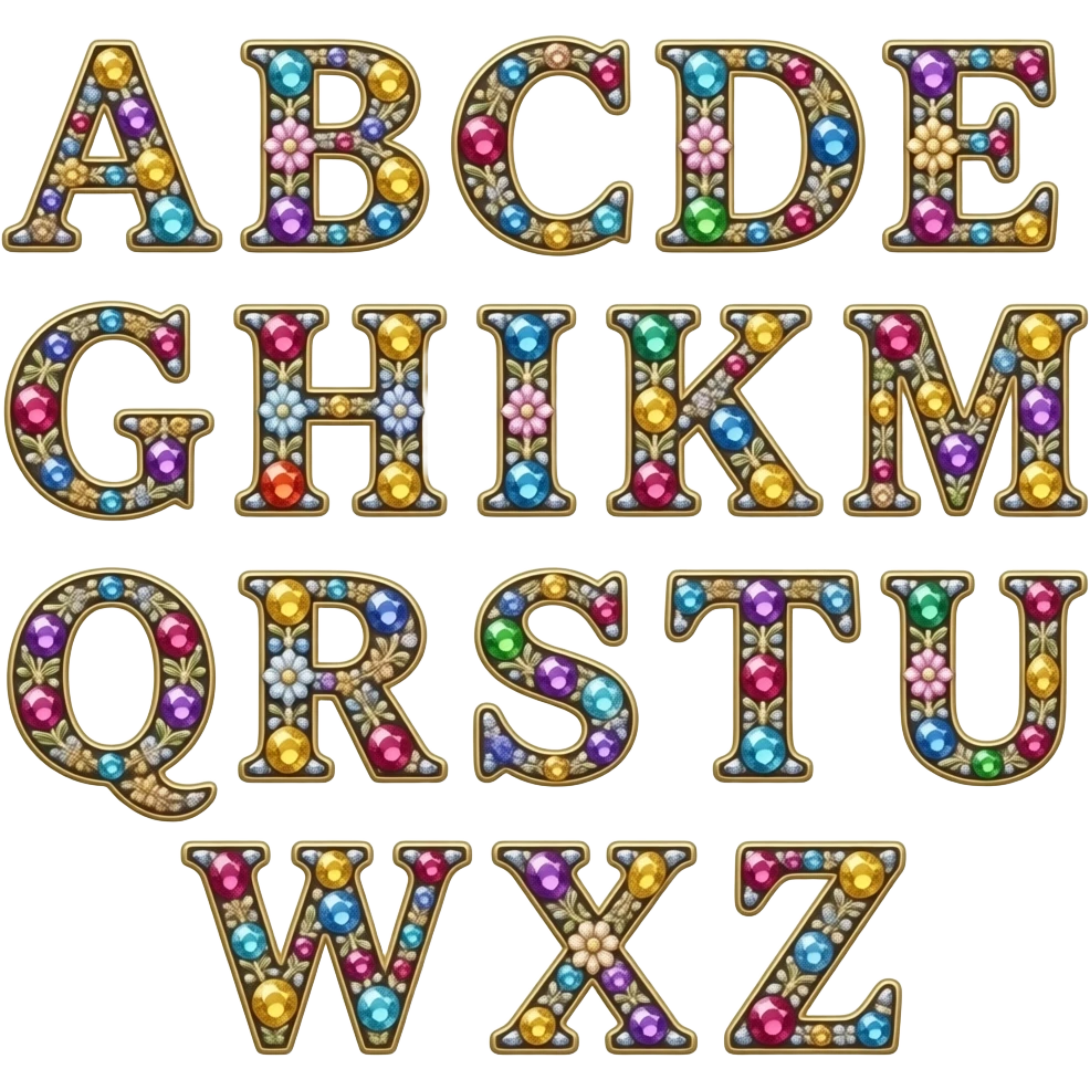 beautiful gemstone shiny floral alphabet set emoji