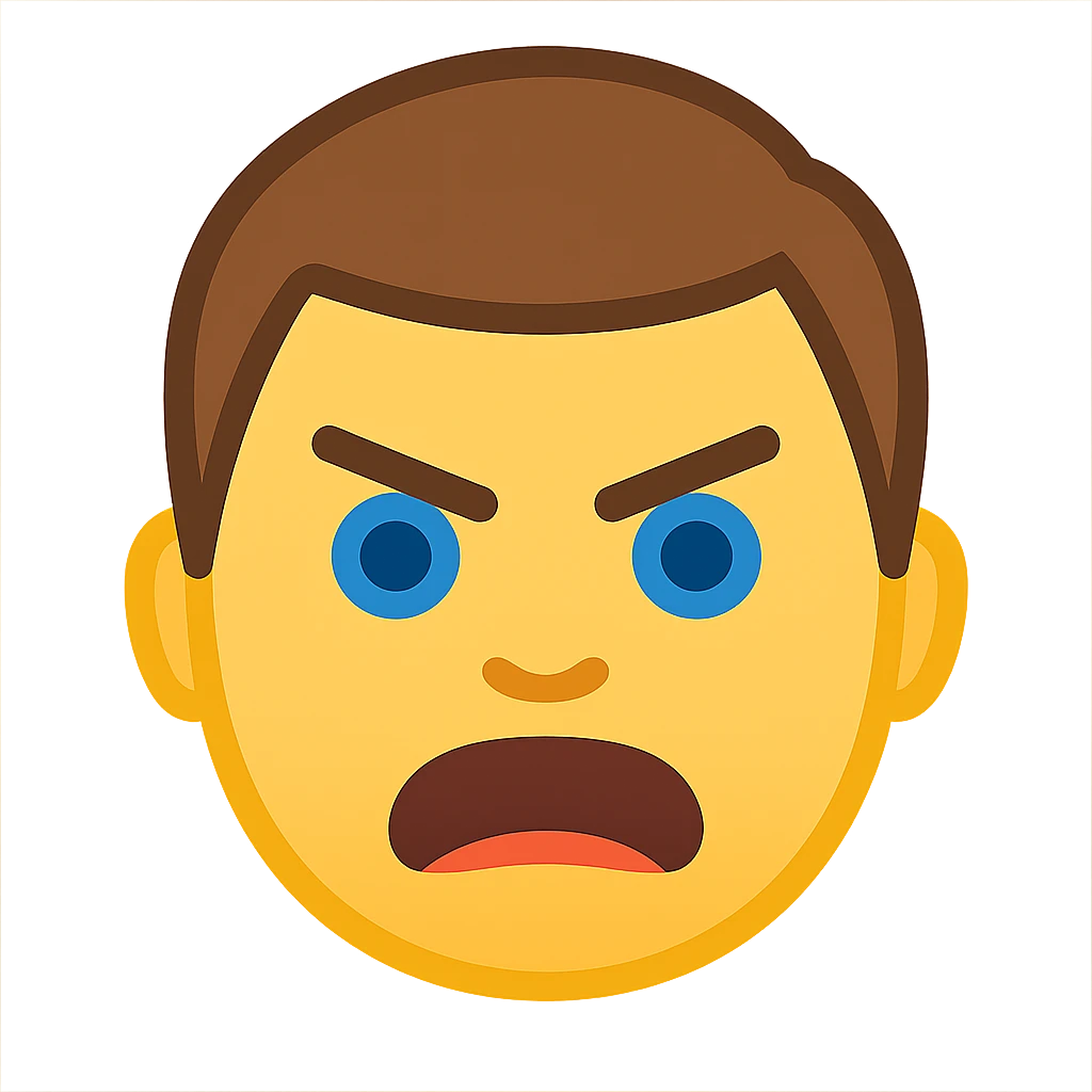 Create a simple and expressive emoji based on this person's face showing an angry expression, in a simple and expressive emoji style with a transparent background. emoji