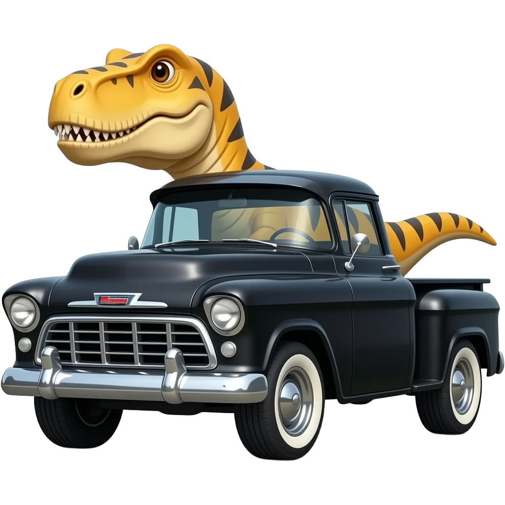 dinosaur driving black 1955 chevy 3/4 view emoji