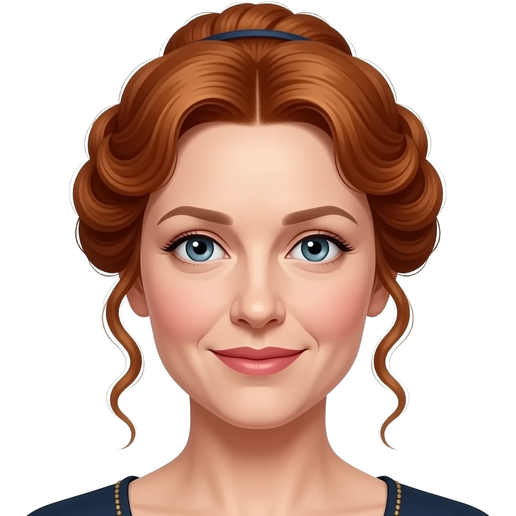 kate winslet with red hair Edwardian curls, pinned up at the back with loose, face-framing tendrils. emoji