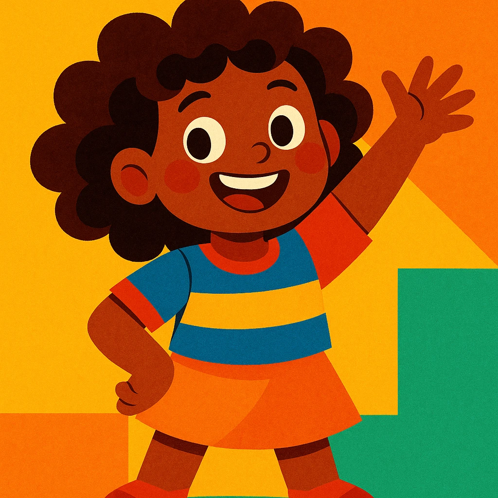 menina parda com cabelos cacheados, vibrant illustration style, colorful, lively emoji