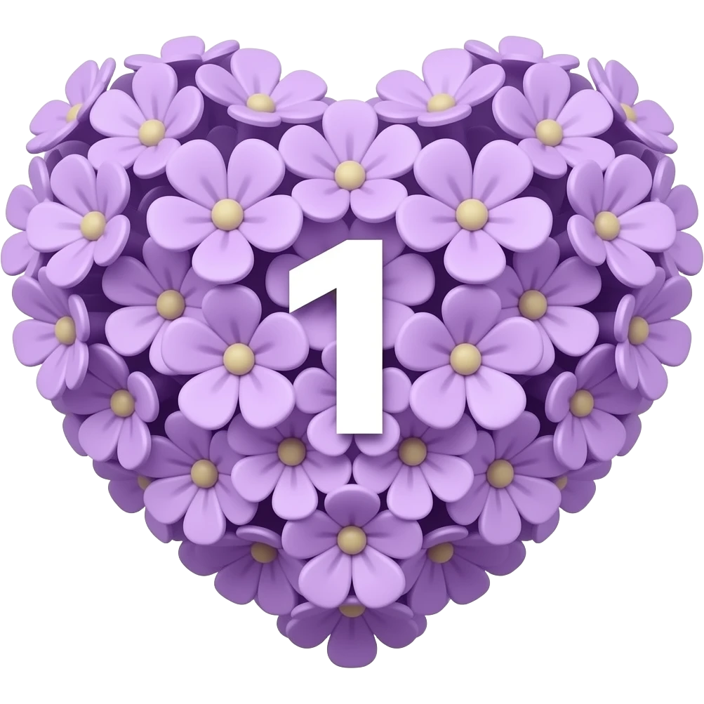 flowers heart lila with a number 1 in the center emoji