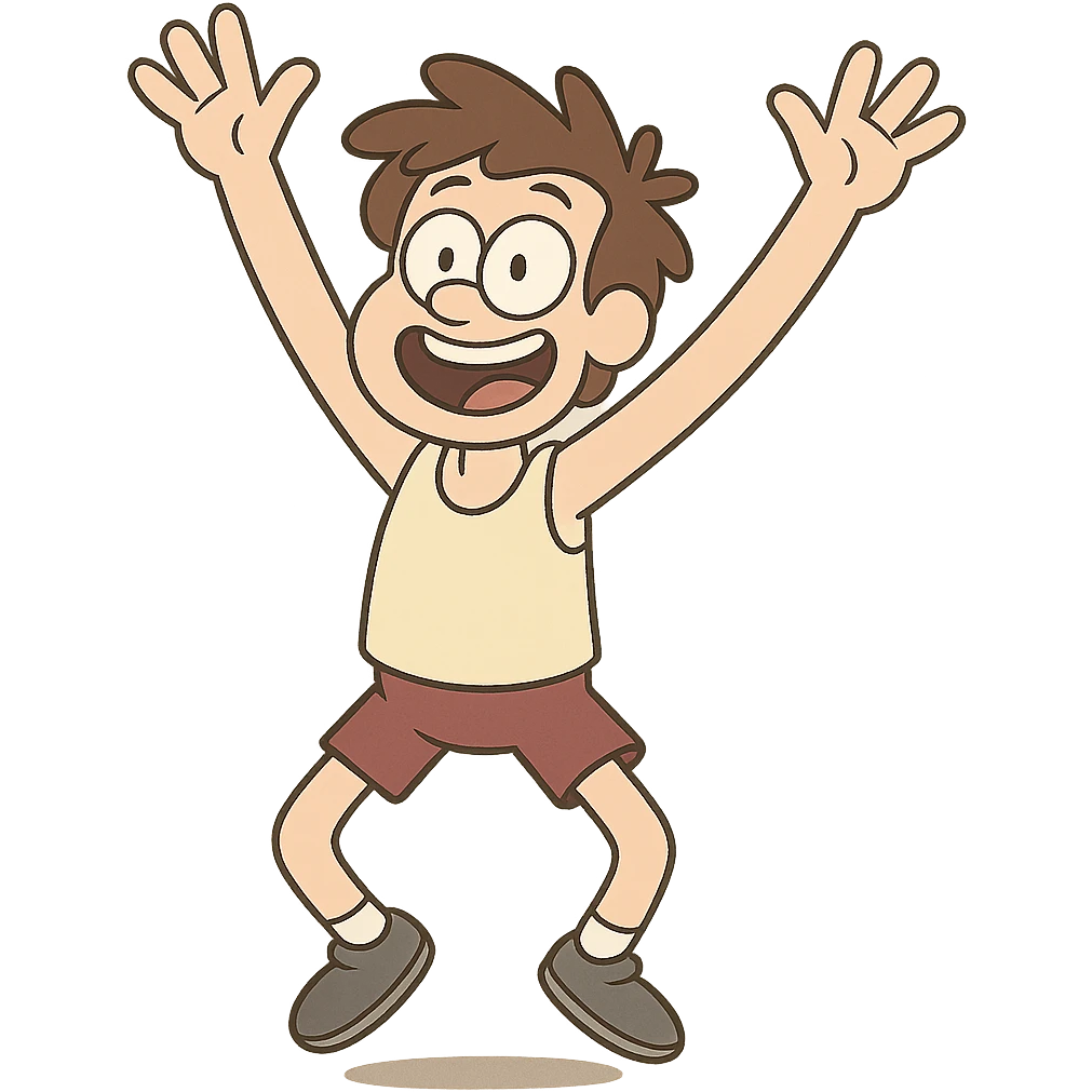 cartoon character performing jumping jacks, playful style emoji