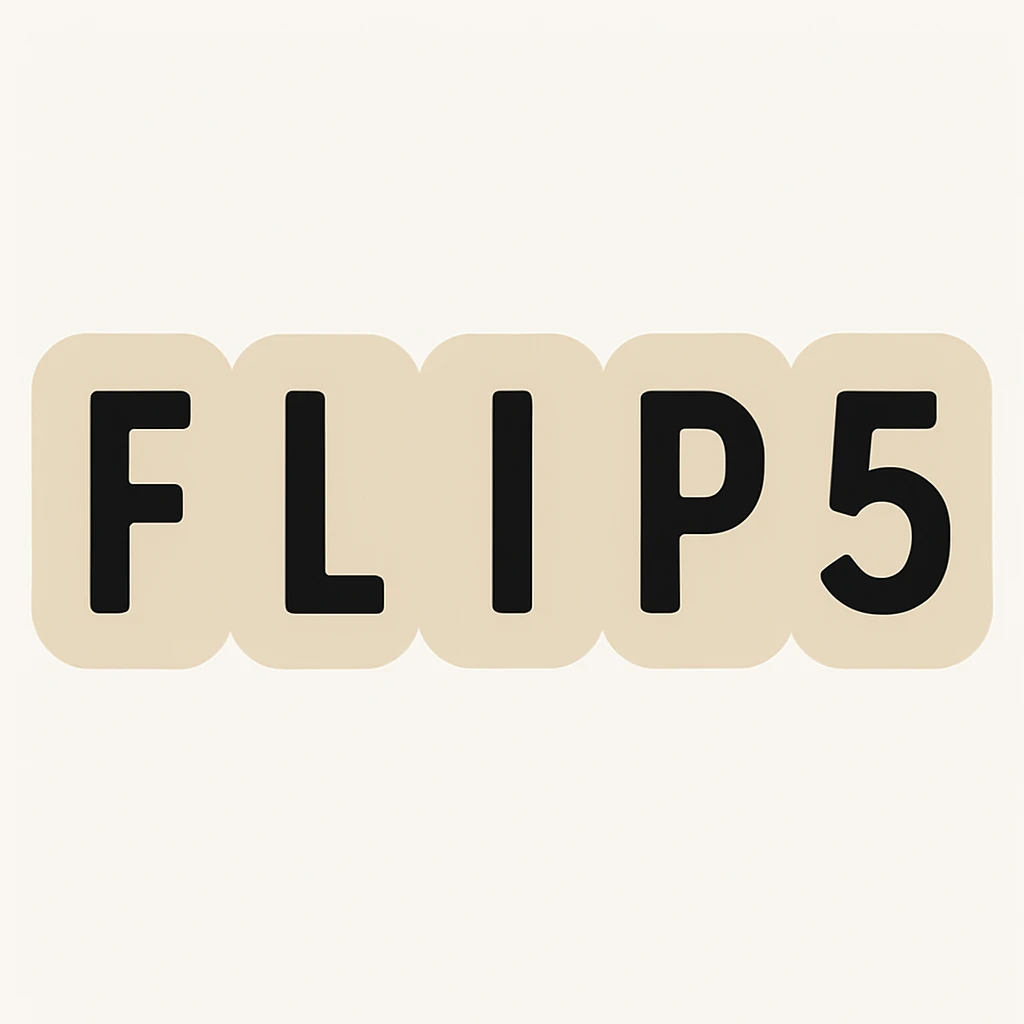 Make all the boxes the same color, keeping the minimal, modern, and clean look for the 'flip5' logo. Each letter remains in its own rounded box, but all boxes share a single color. emoji