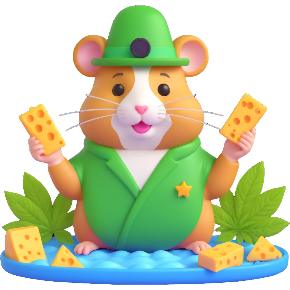 circular centered composition of a hamster cult weed and cheese pool party at night, bold and colorful, 3D Emoji style emoji